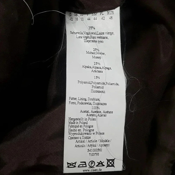 Vintage Olsen long button down Coat Sz M Brown 100% Wool Acetate Satin Linning - Picture 5 of 12